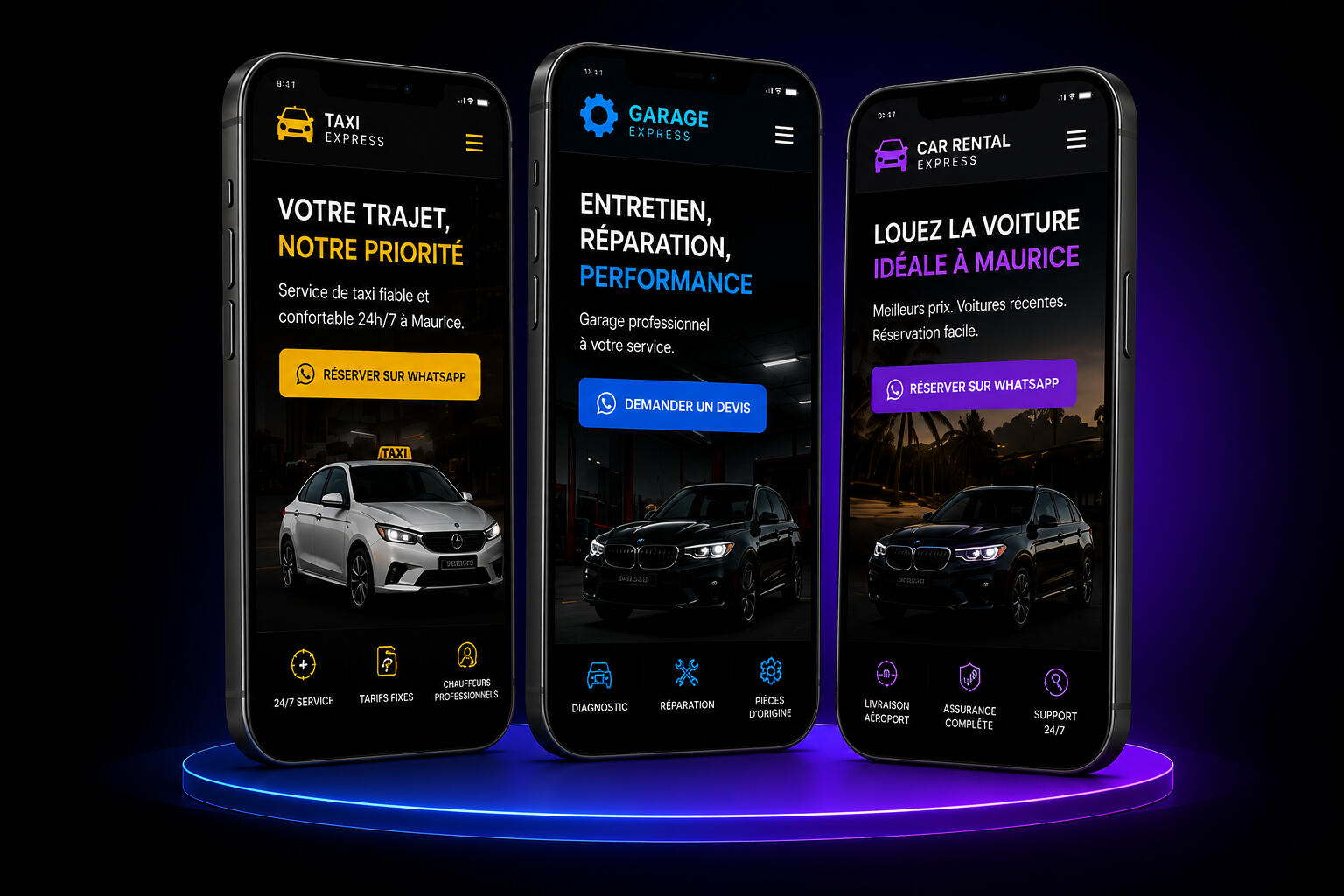 Des sites web prêts à l'emploi dès 7 000 Rs Des sites professionnels modernes, optimisés pour smartphone et conçus pour générer davantage de demandes et de réservations.