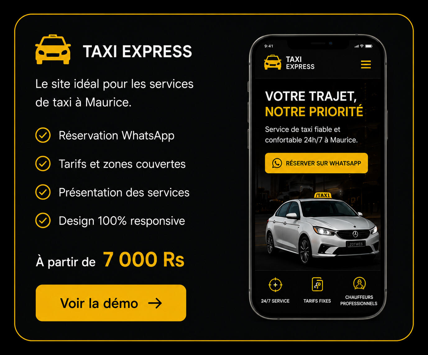 Des sites web prêts à l'emploi dès 7 000 Rs Taxi Express Pour chauffeurs de taxi et services de transport.